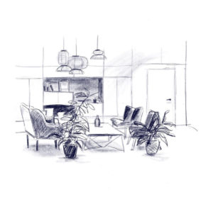 Cospire Coworking event space sketched by ADL Studio